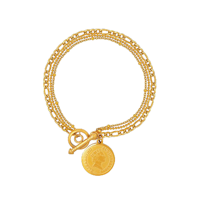 18K Gold Plated Coin Pendant Toggle Bracelet