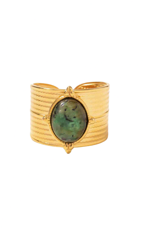 18k Gold-Plated Wide Open Gemstone Ring