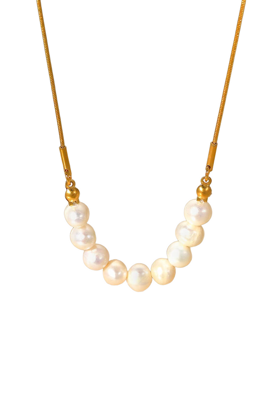 18k Gold Plated 9-stone Freshwater Cultured Pearl Necklace