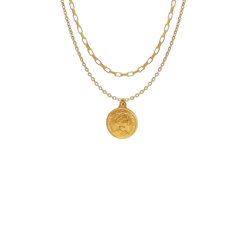 18k Gold Plated Coronation Coin Double Layered Necklace
