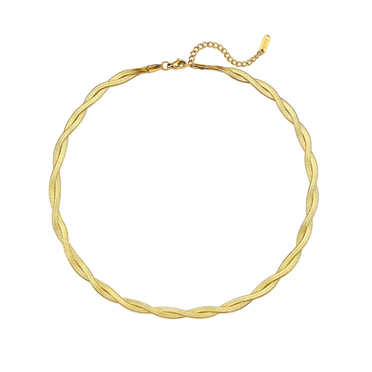 18K Gold Plated Braided Herringbone Snake Chain Necklace