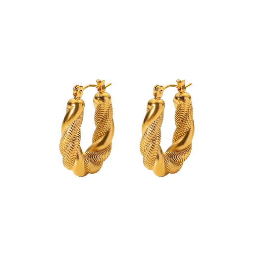 18k Gold Plated Vintage Textured and Twisted Hoop Earrings