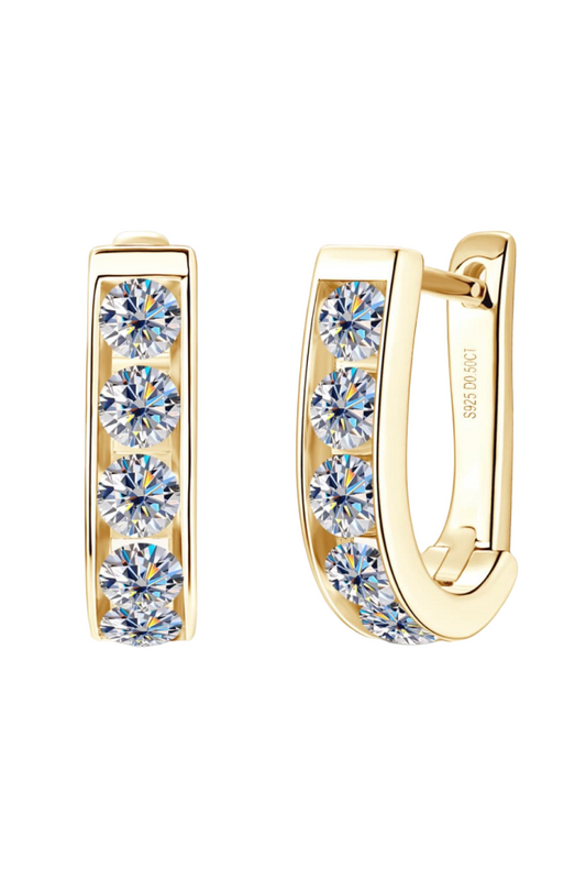 18k Gold Plated English Lock Huggie Earrings with Moissanite Stone