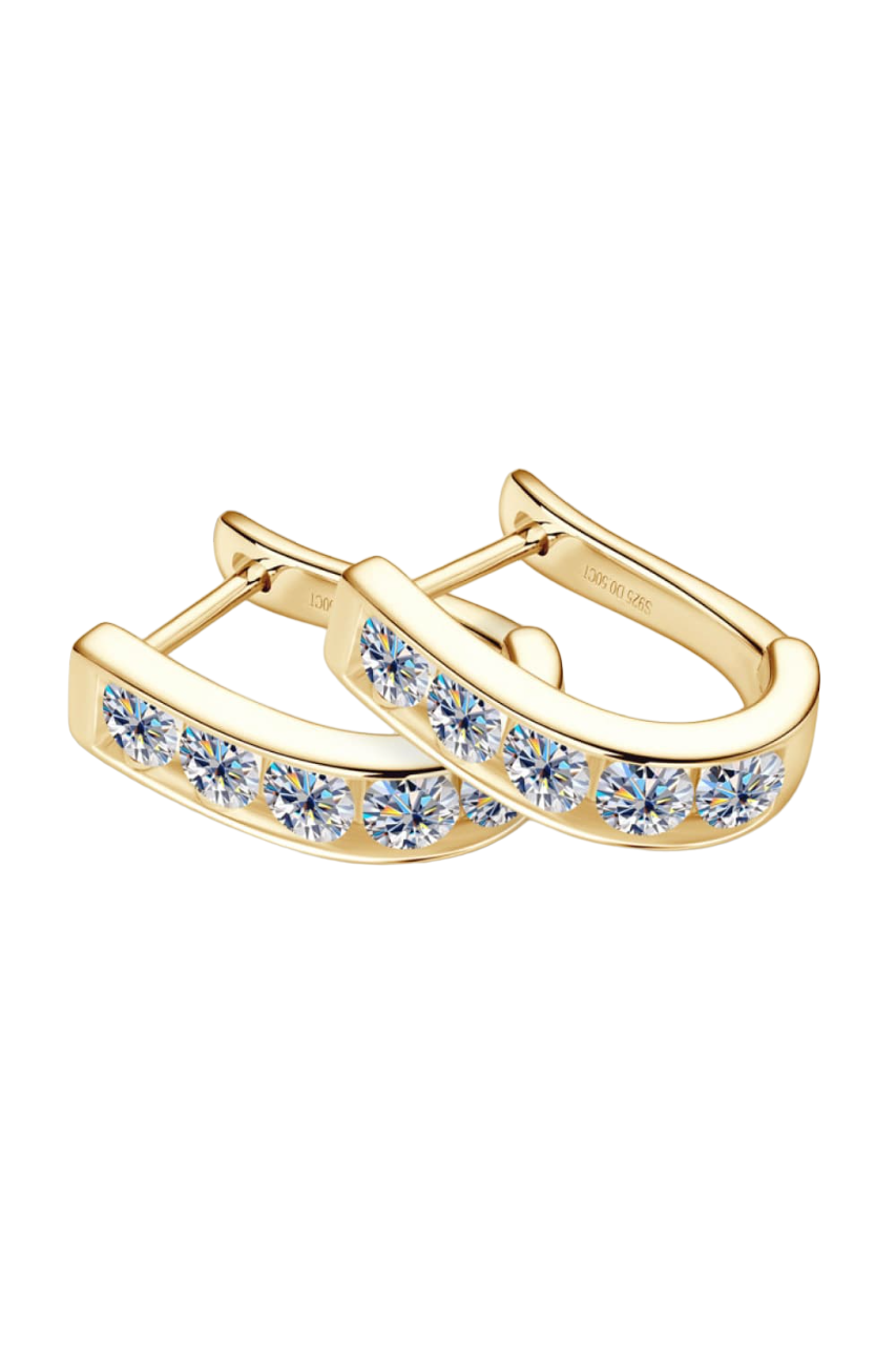 18k Gold Plated English Lock Huggie Earrings with Moissanite Stone