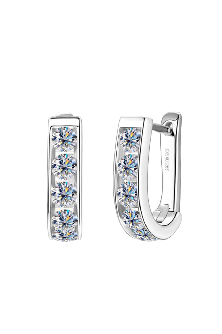 18k Gold Plated English Lock Huggie Earrings with Moissanite Stone