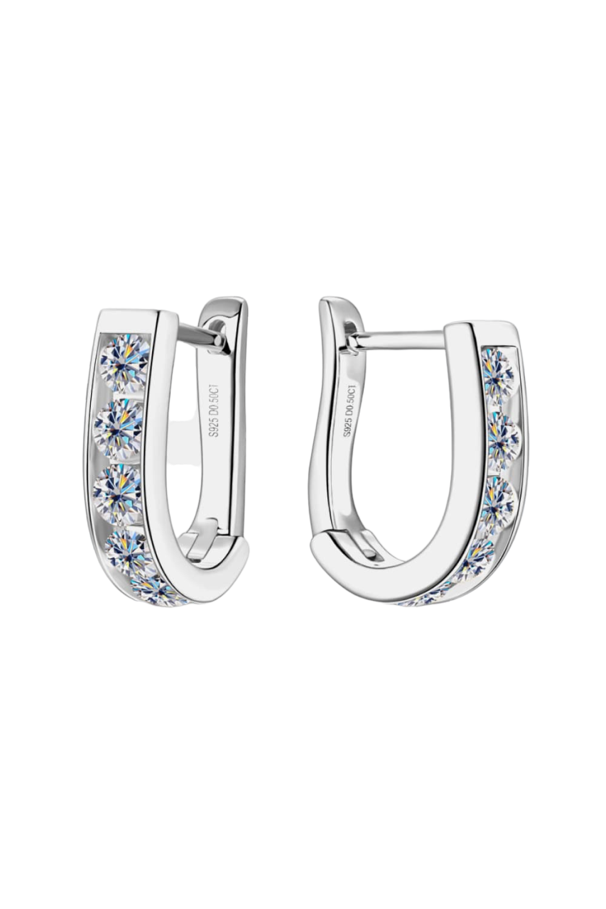 18k Gold Plated English Lock Huggie Earrings with Moissanite Stone