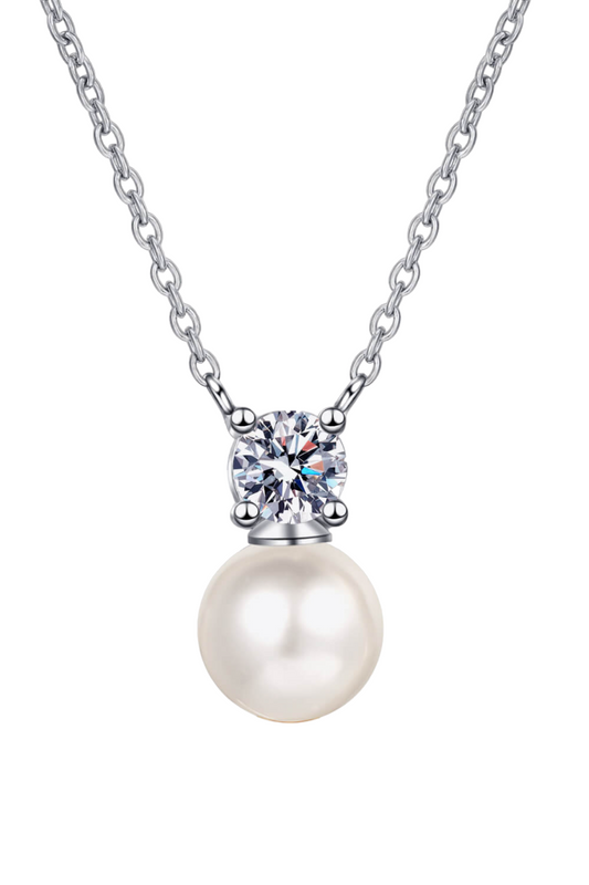 Sterling Silver Freshwater Pearl Necklace with Moissanite Gemstone