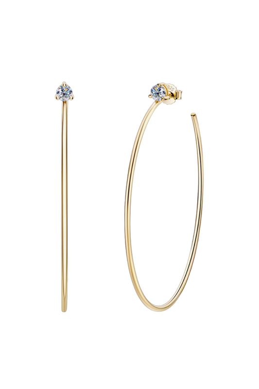 18k Gold Plated Studio Hoop Earrings with Moissanite Gemstone