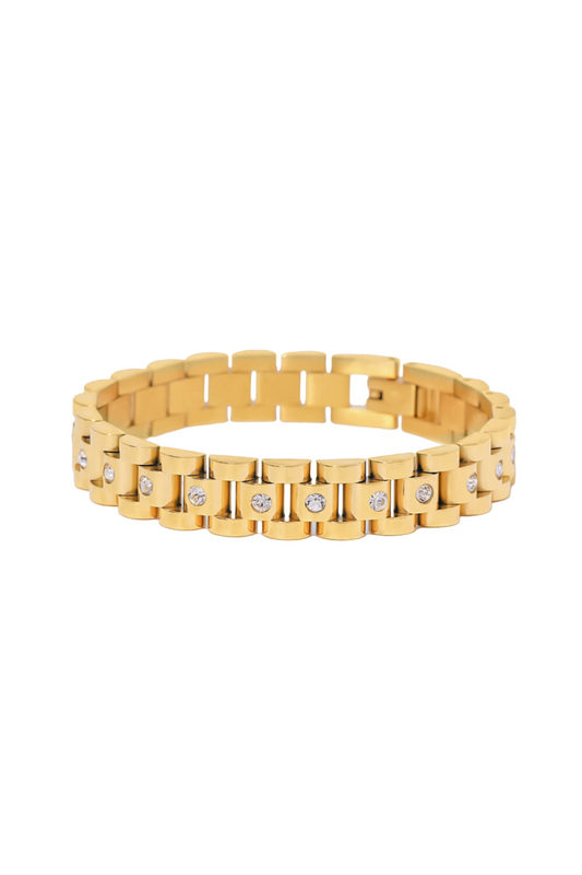 18K Gold Plated Wide Link Band Bracelet