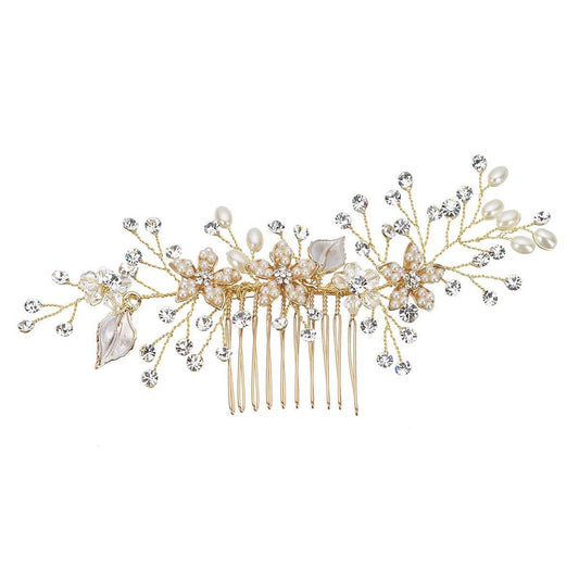 Twig, Flower and Leaf Bridal Hairpins with Synthetic Pearl and Crystal Accents