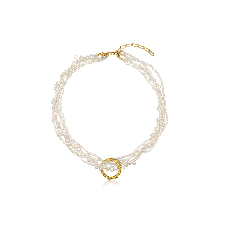 18K Gold Charm & Natural Pearl Layered Choker