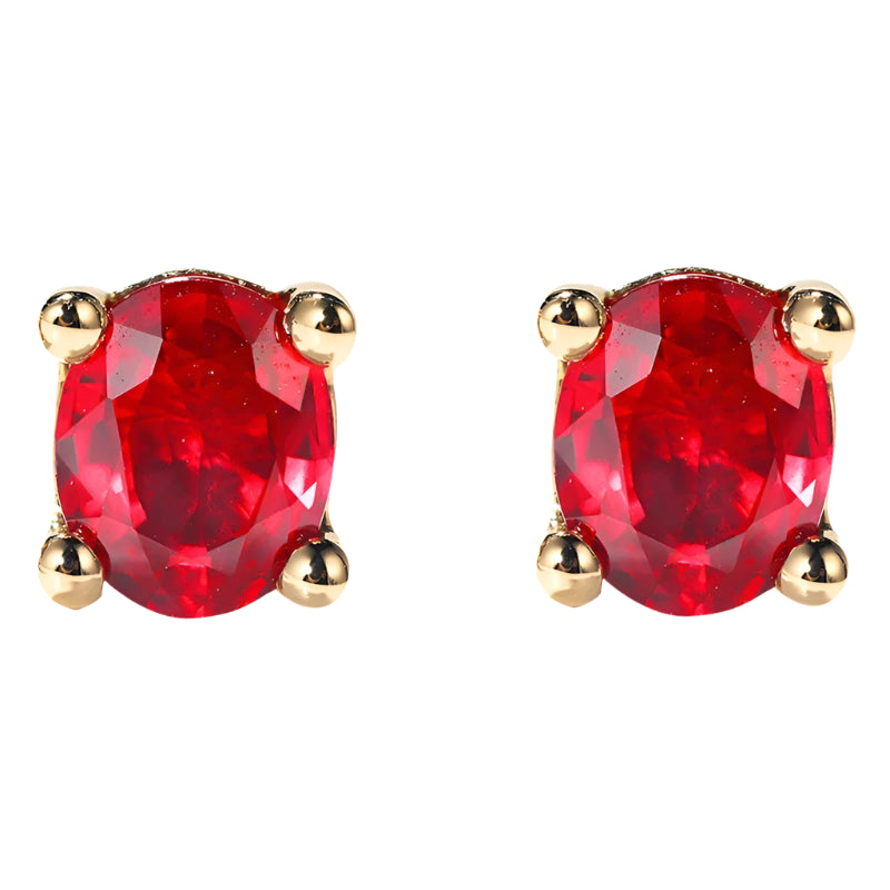 14K Solid Gold 0.80 CT TW Ruby Oval Cut Stud Earrings