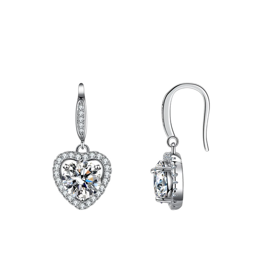 18k White Gold Lab Diamond Heart Dangle Earrings