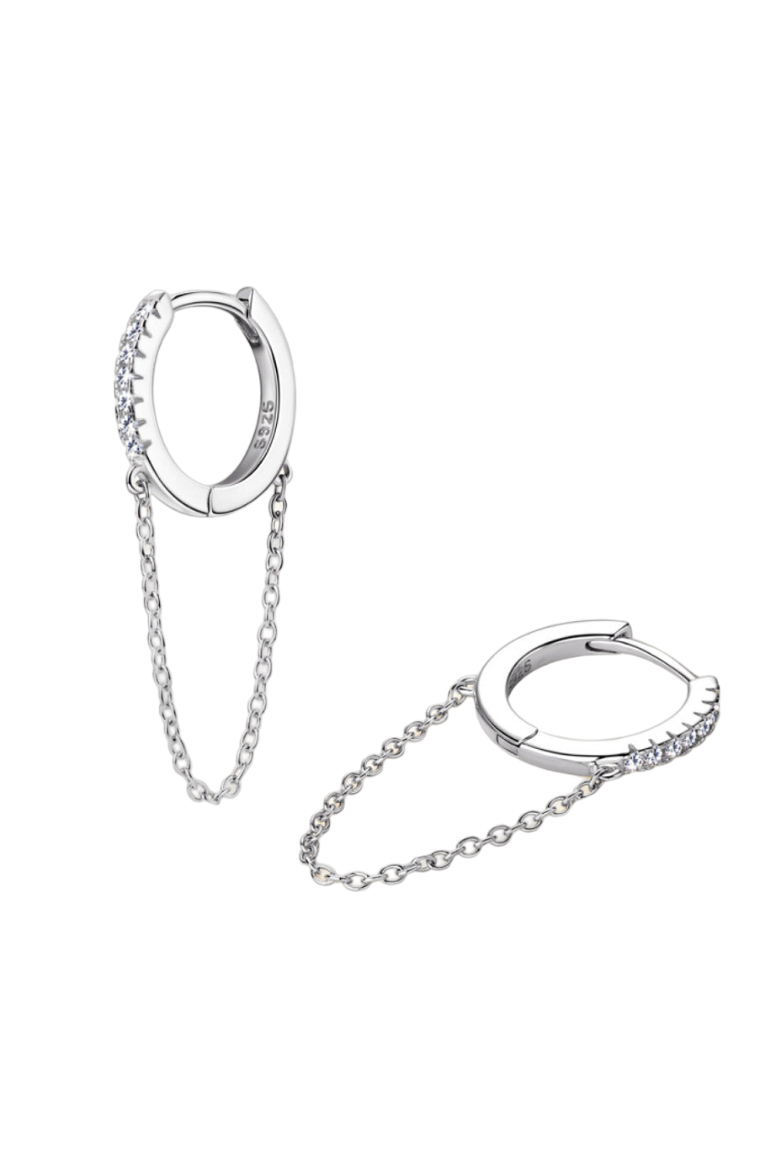 18k Gold Plated Huggie Chained Hoop Earrings with Moissanite Gemstone