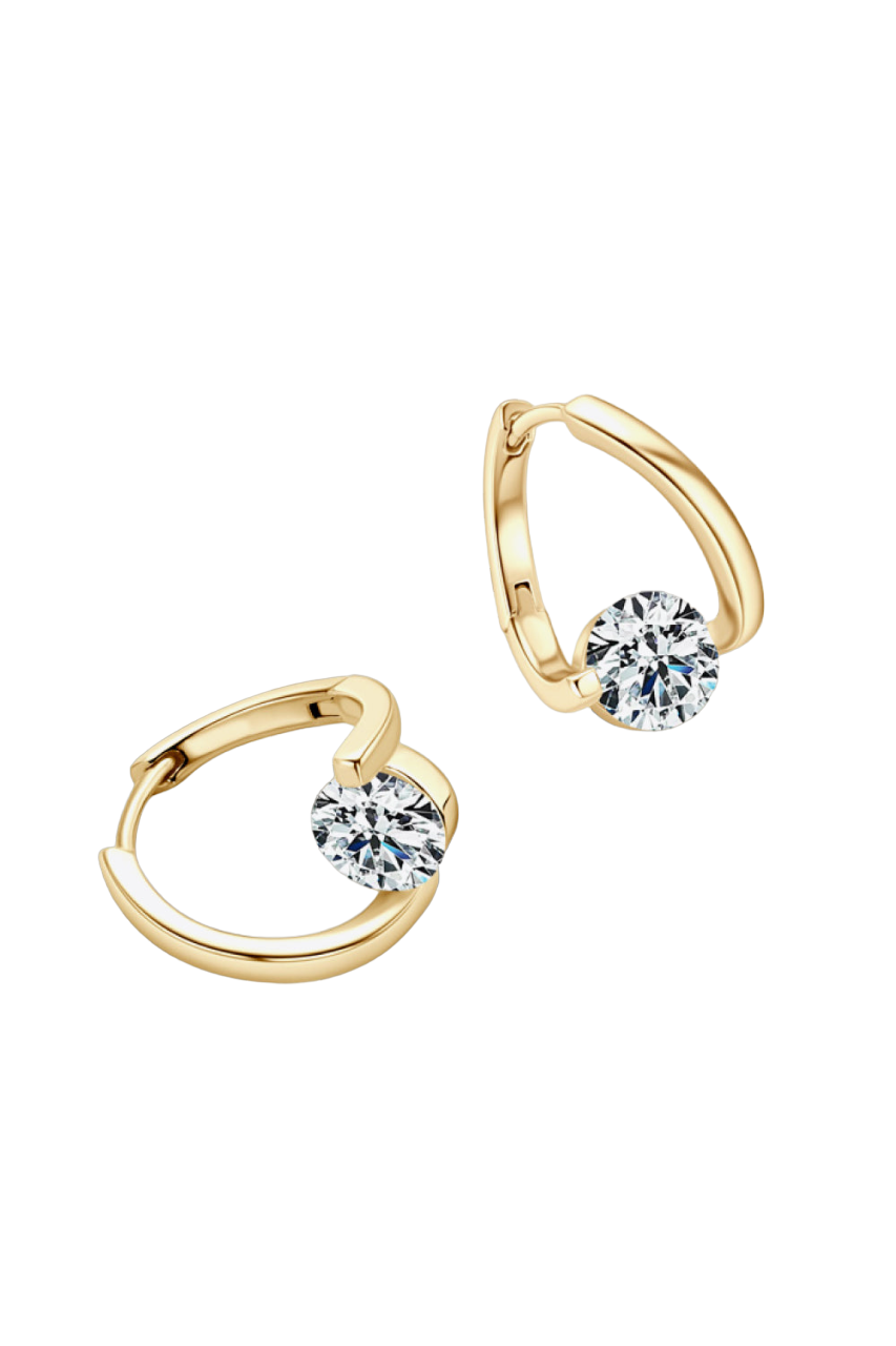 18k Gold Plated Heart Earrings with Moissanite Gemstone