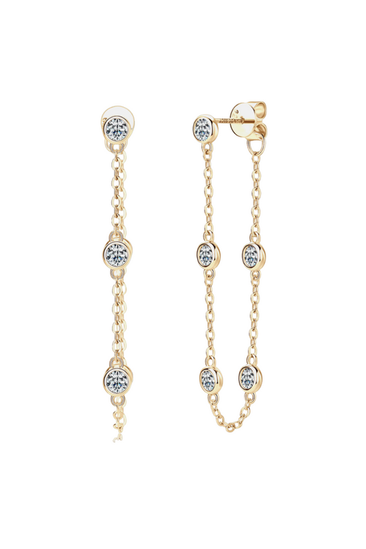 18k Gold Plated Chain Earrings with Moissanite Gemstones