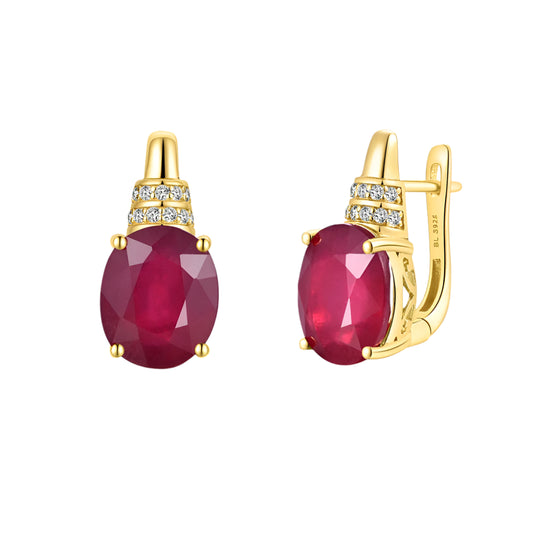 12 CT TW Ruby Oval Drop Earrings