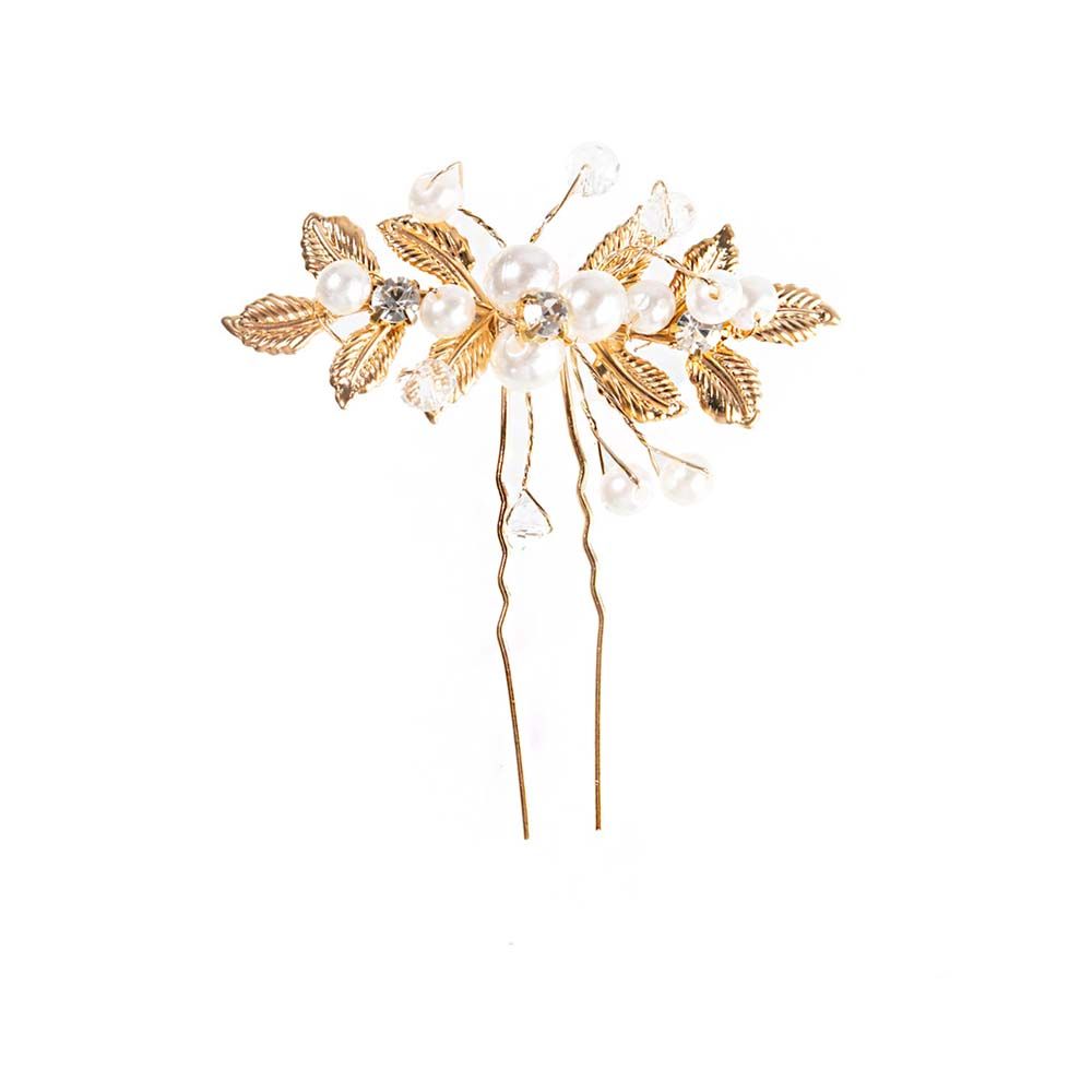 Twig, Flower and Leaf Bridal Hairpins with Synthetic Pearl and Crystal Accents