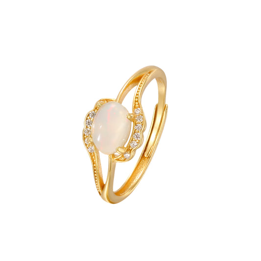 18k Gold-Plated Adjustable Ring with  Opal Gemstone