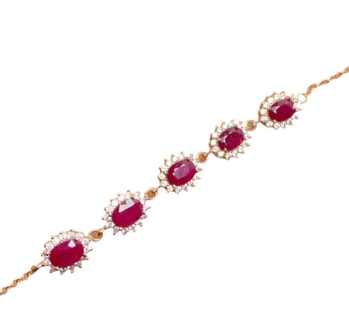 Geometric Chain Link Bracelet with Natural Ruby Gemstones