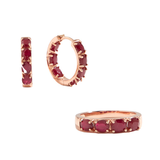 Ruby Earring and Ring Jewelry Set