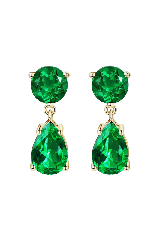 18k Gold Plated Simulated Emerald Drop Earrings