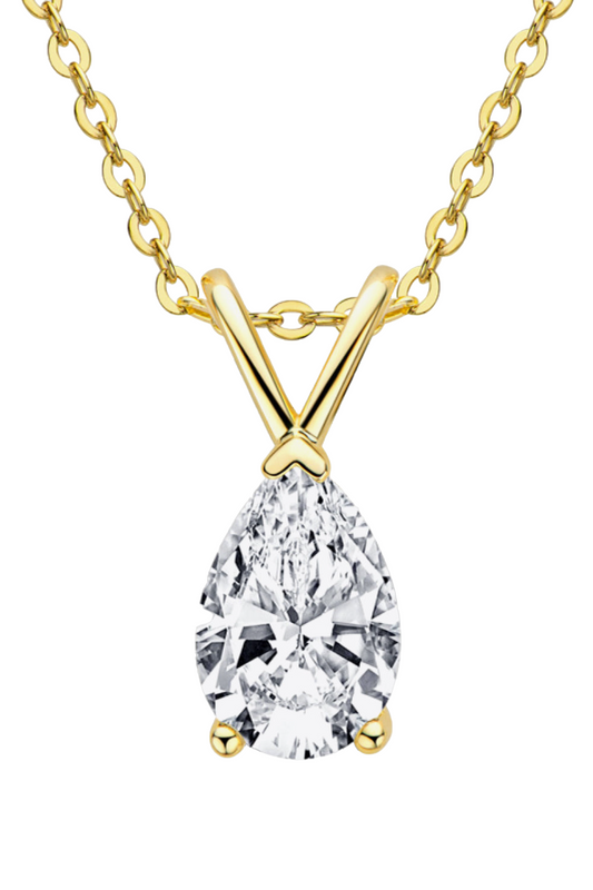 18k Gold Plated Pear Cut Pendant Necklace with Moissanite Gemstone